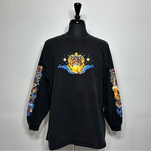 Vtg Flaming Wizard Goth Biker Shirt Men’s XL Long Sleeve Y2K 2001 Good Sports